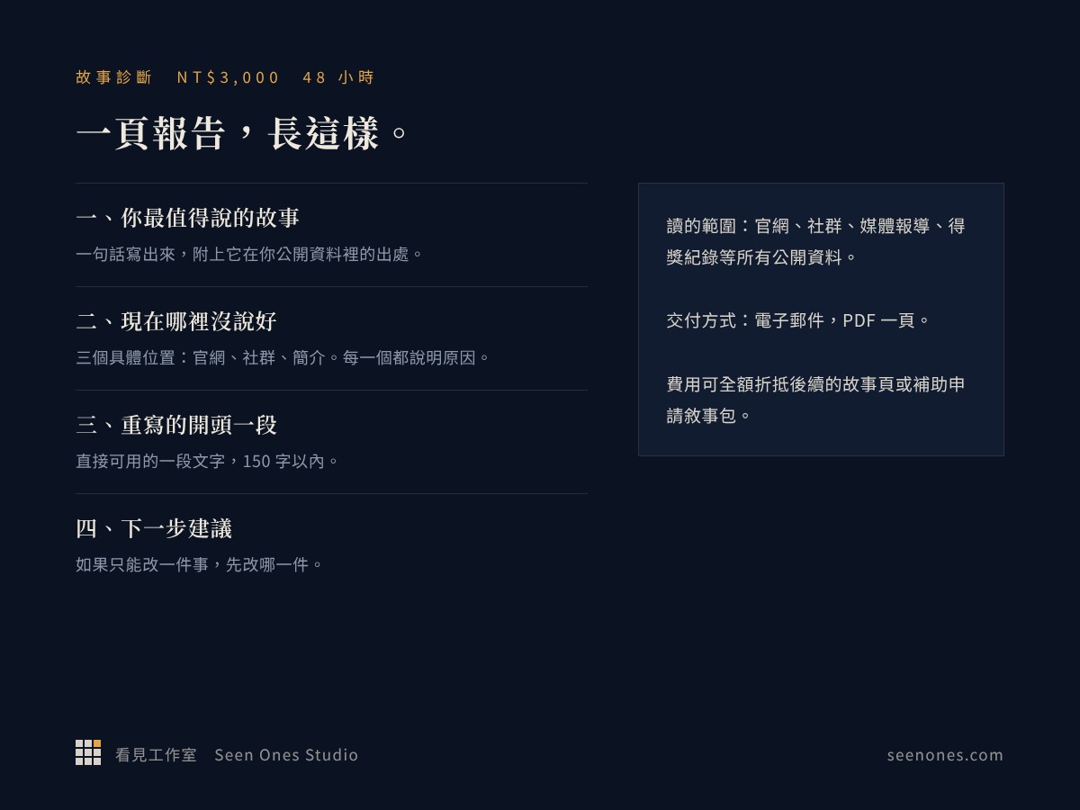 故事診斷報告結構 Story check format